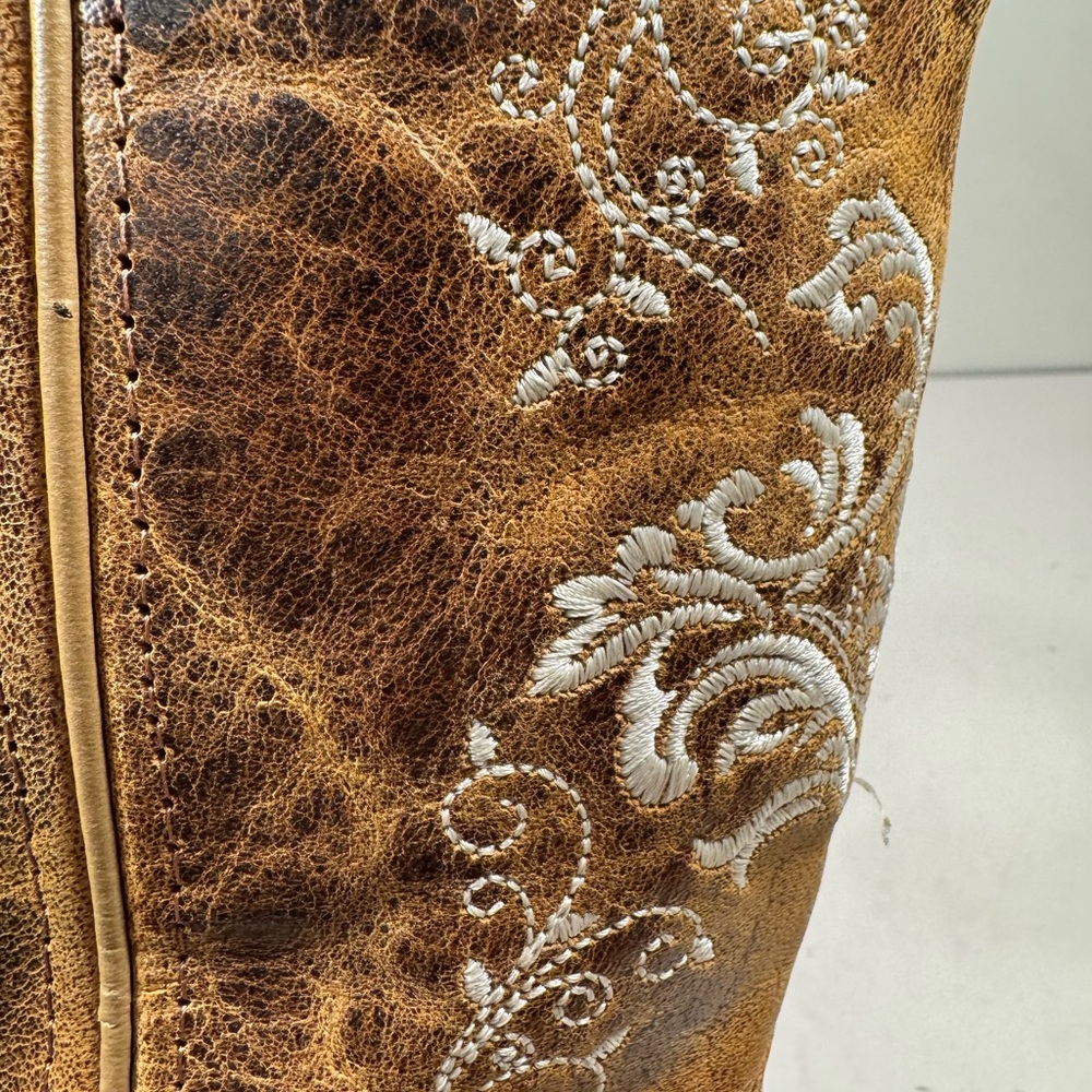 BSY1958 Old West Girl's Youth Square Toe Leather Western Boot Brown Size 7 - Picture 6 of 9
